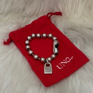 UNO de 50 Silver Beaded Bracelet with Red Pouch